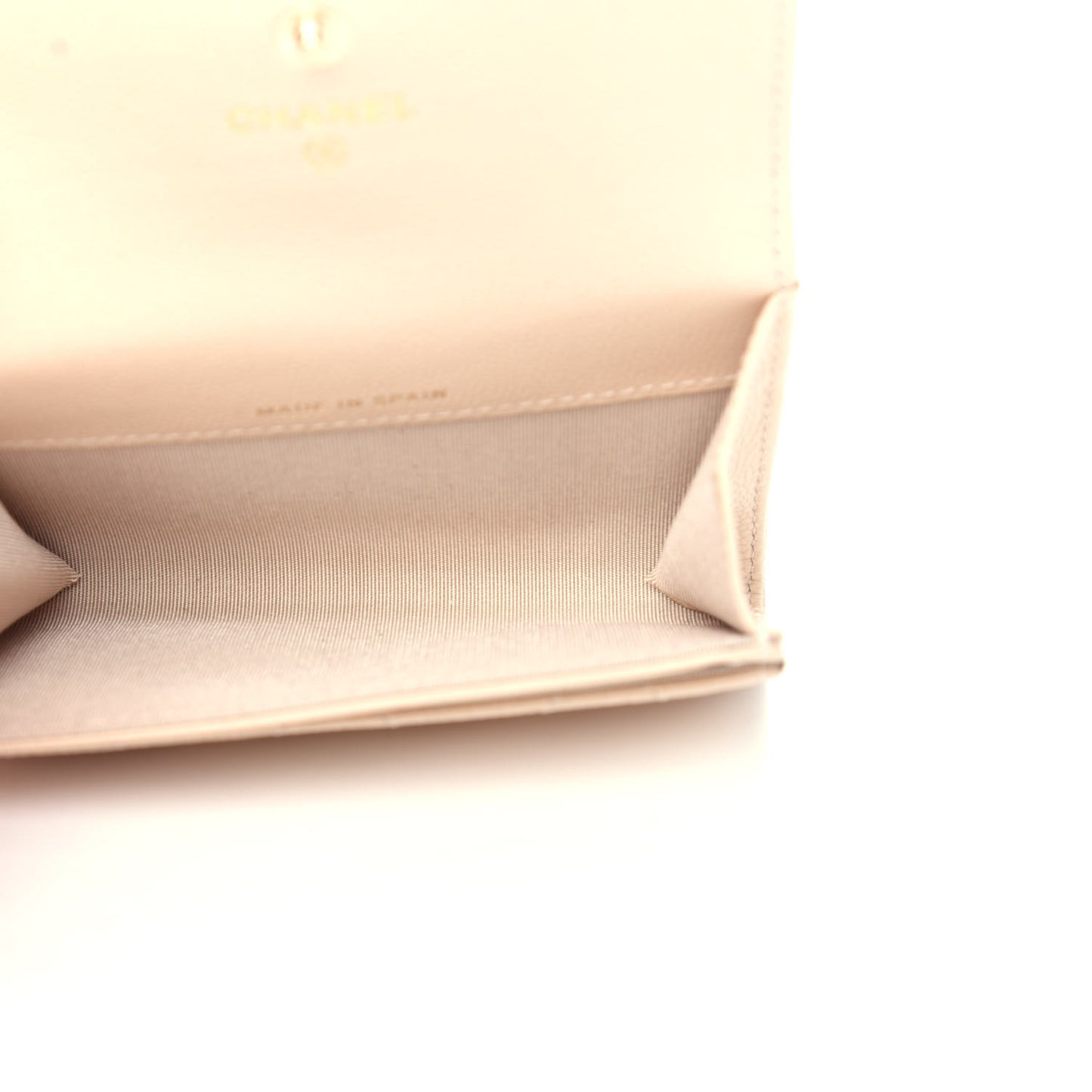 Caviar Pearl Quilted Coco Candy Flap Card Holder Beige