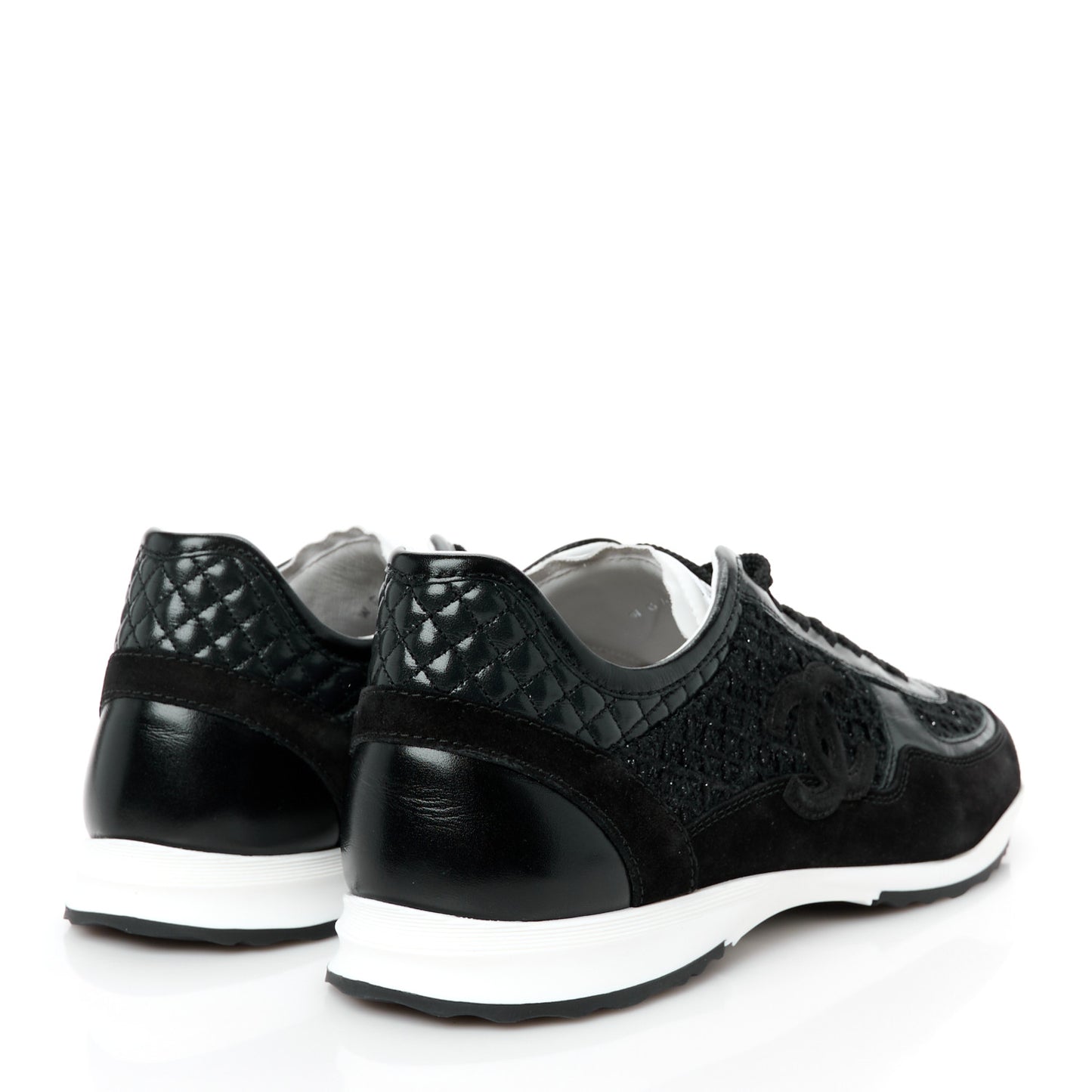 Tweed Suede Shiny Calfskin CC Sneakers 41 Black
