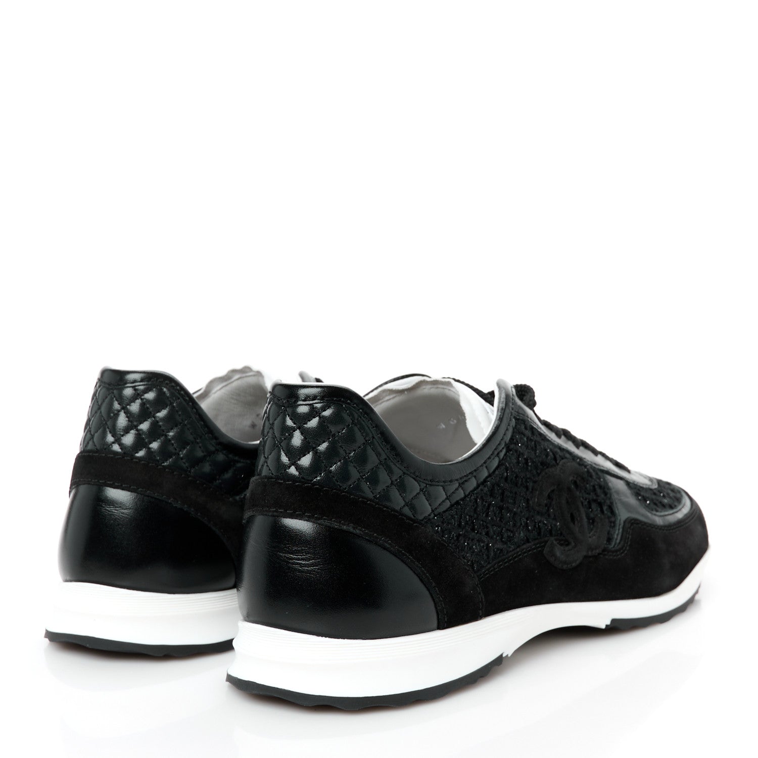 Chanel Tweed Suede Shiny Calfskin CC Sneakers 41 Black 5 of 10