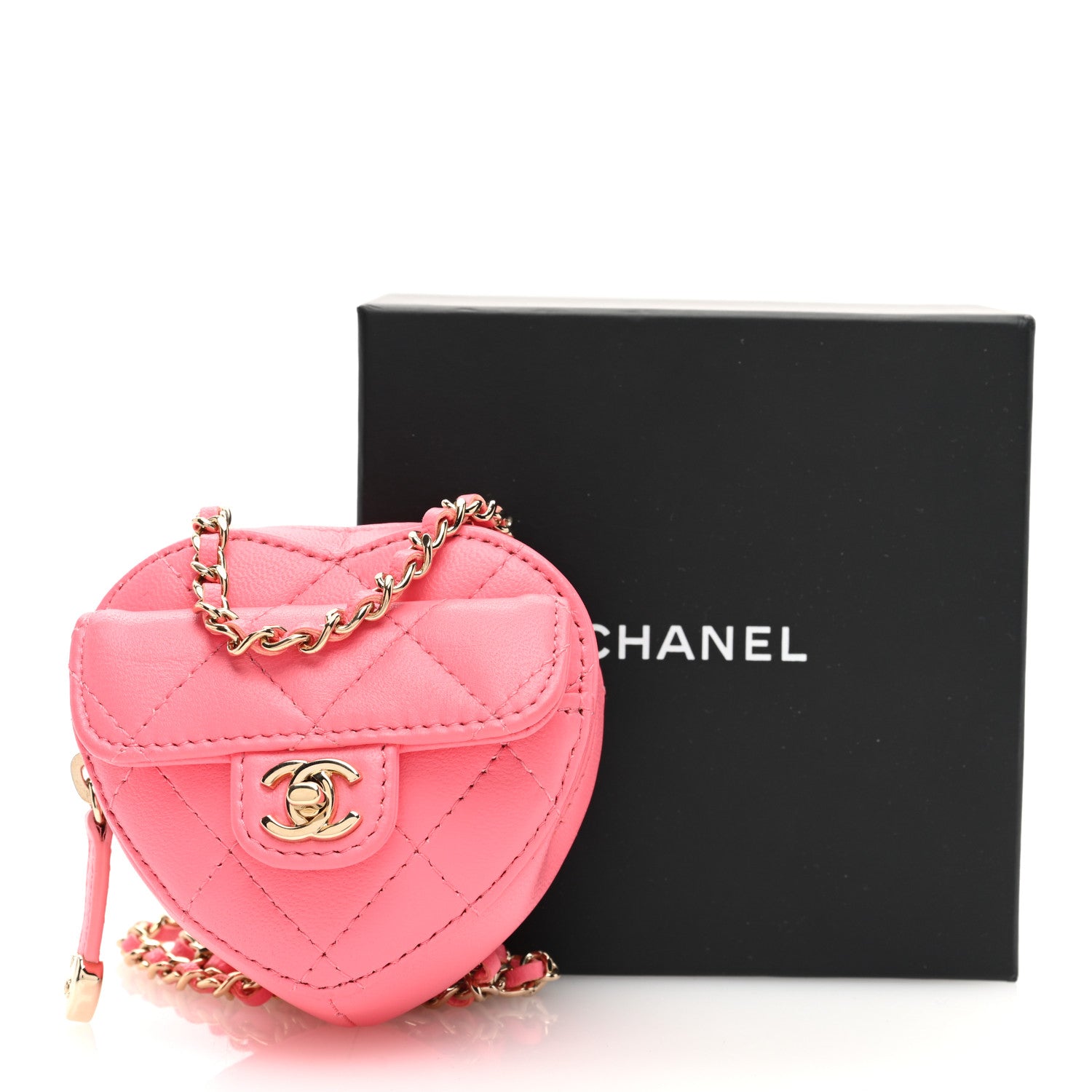 Chanel Lambskin Quilted CC In Love Heart Coin Purse With Chain Pink 10 of 10