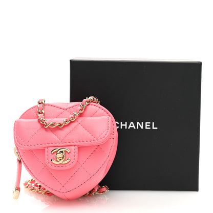 Chanel Lambskin Quilted CC In Love Heart Coin Purse With Chain Pink 10 of 10