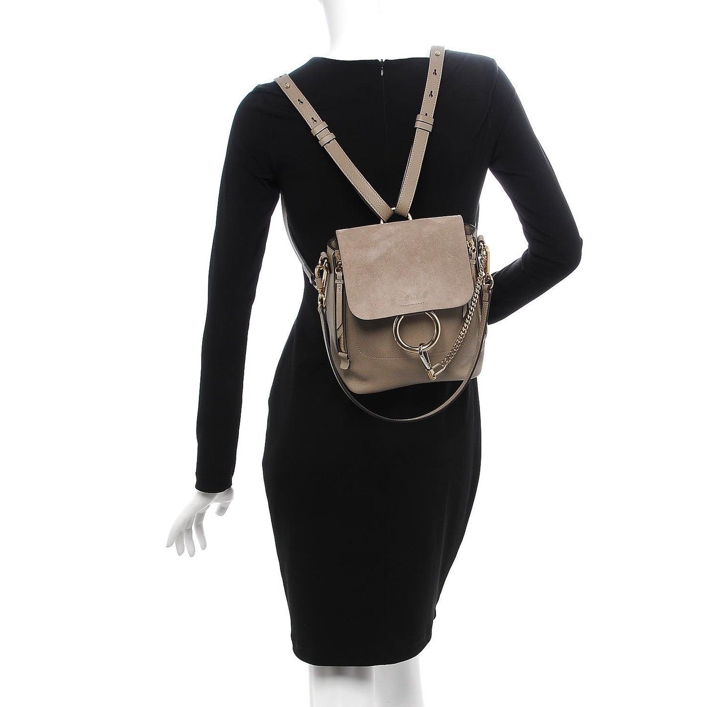 Suede Calfskin Small Faye Backpack Motty Grey