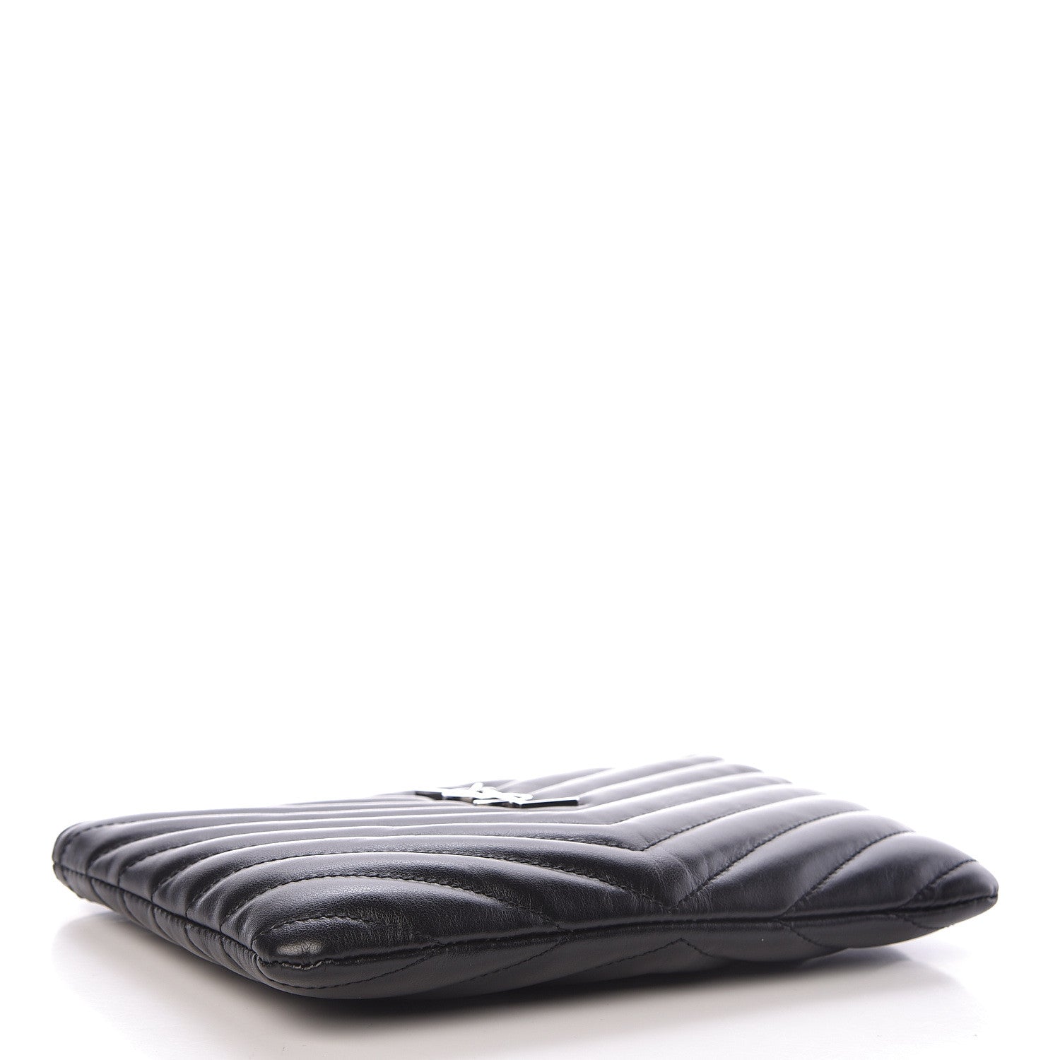 Saint Laurent Calfskin Matelasse Chevron Monogram Pouch Black 4 of 8