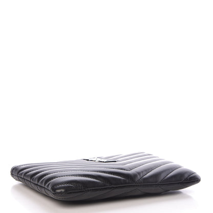 Saint Laurent Calfskin Matelasse Chevron Monogram Pouch Black 4 of 8