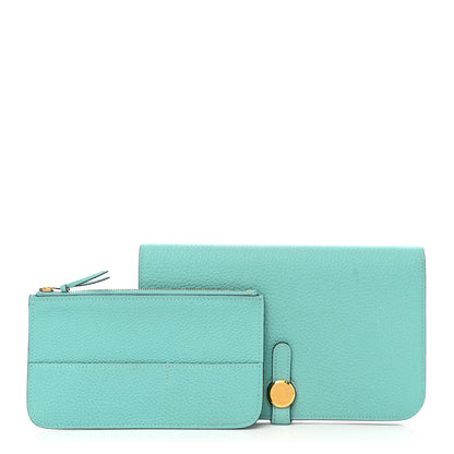Hermes Taurillon Clemence Dogon Duo Wallet Blue Atoll 1 of 9