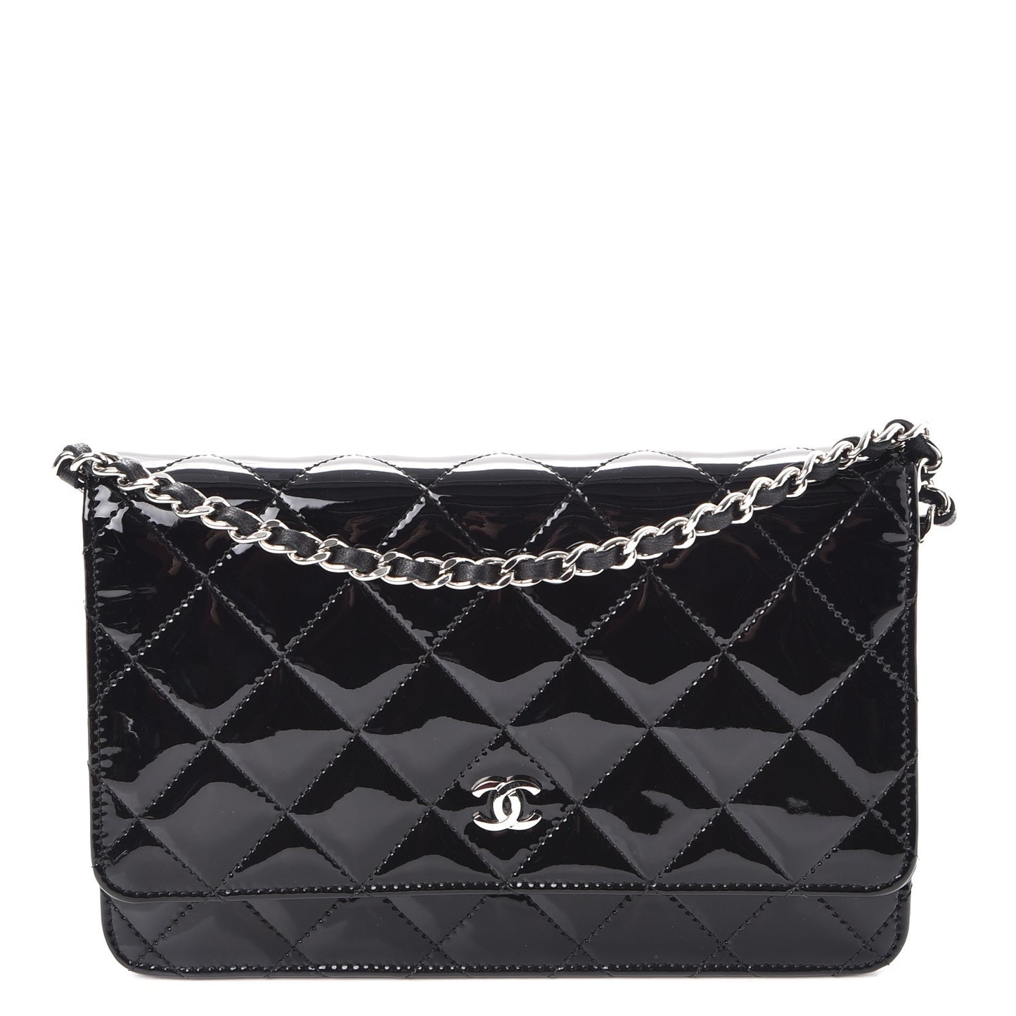 Patent Quilted Wallet On Chain WOC Black