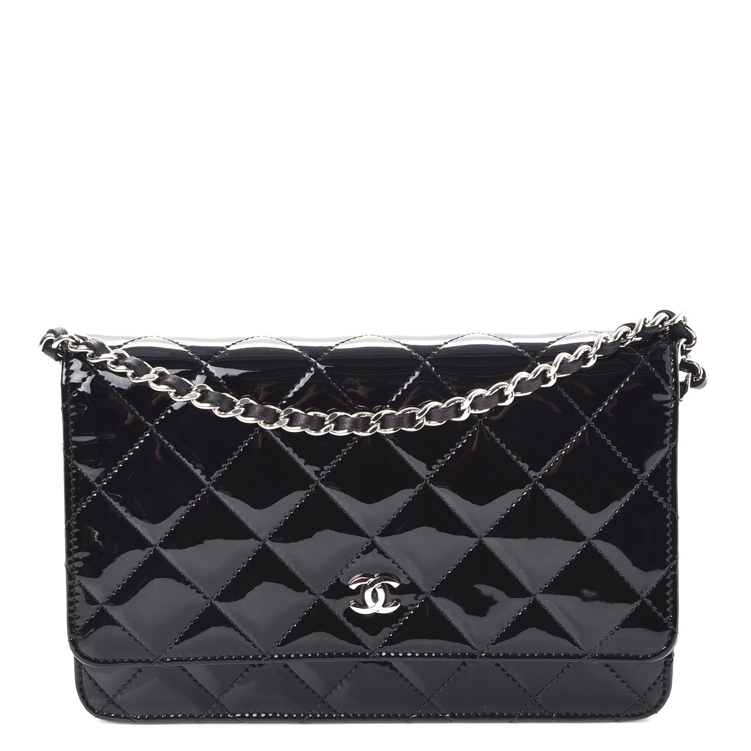 Chanel Patent Quilted Wallet On Chain WOC Black 1 of 8