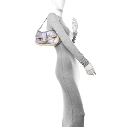 Fendi Metallic Laminated Lambskin Shearling Baguette Lilac Natural 4 of 12