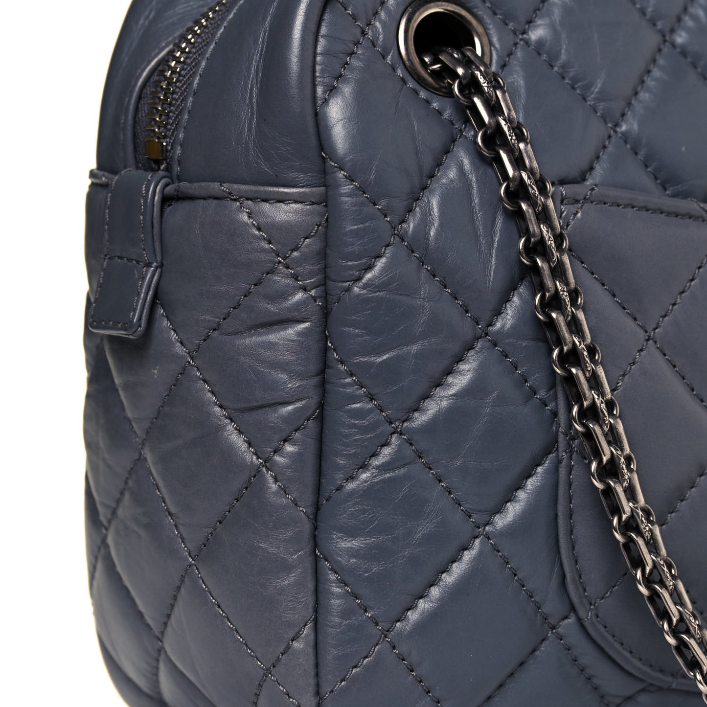 Aged Calfskin Quilted Medium Reissue Camera Case Grey