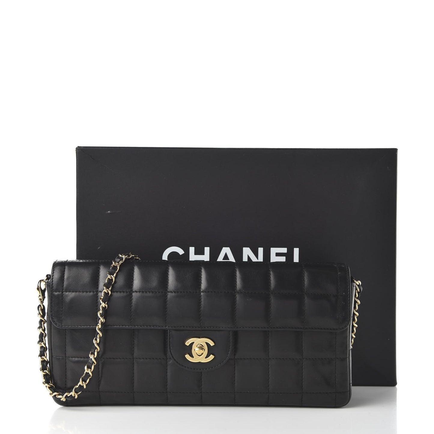 Lambskin East West Chocolate Bar Flap Black