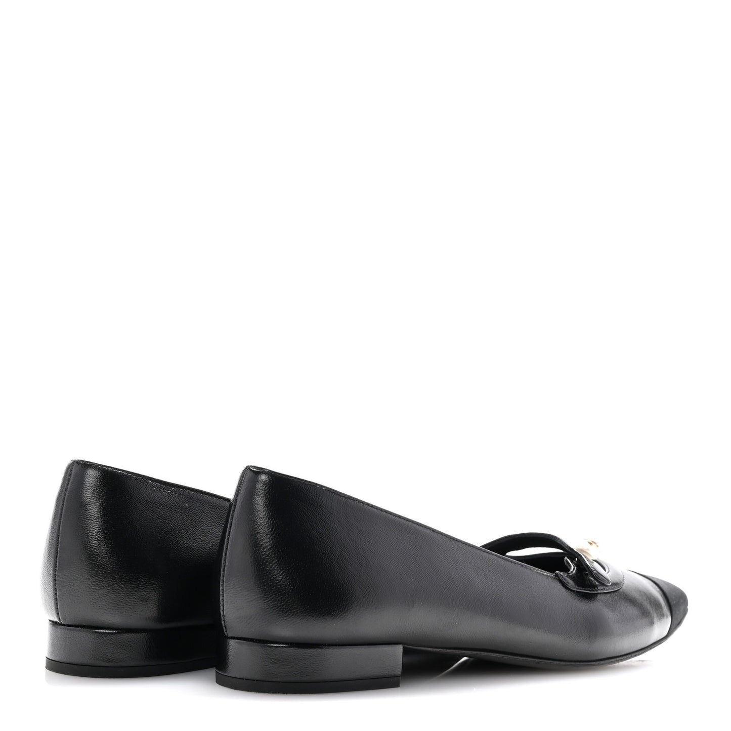 Shiny Lambskin Grosgrain Pearl Mary Jane Flats 39 Black