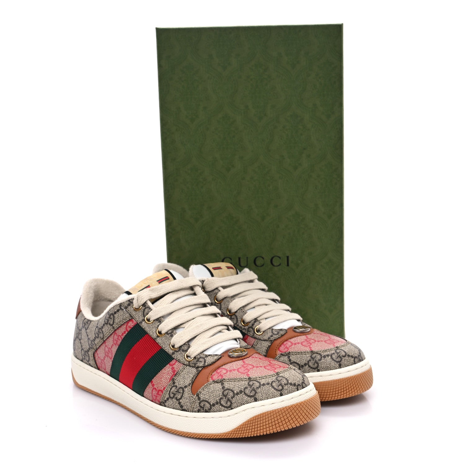 Gucci GG Supreme Monogram Harness Calfskin Web Mens Screener Sneakers 7 Beige Ebony Rosso Harness Brown 10 of 10