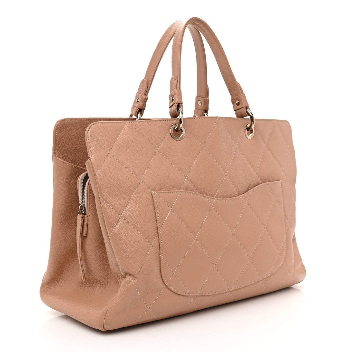 Soft Caviar Quilted Large CC Timeless Tote Beige
