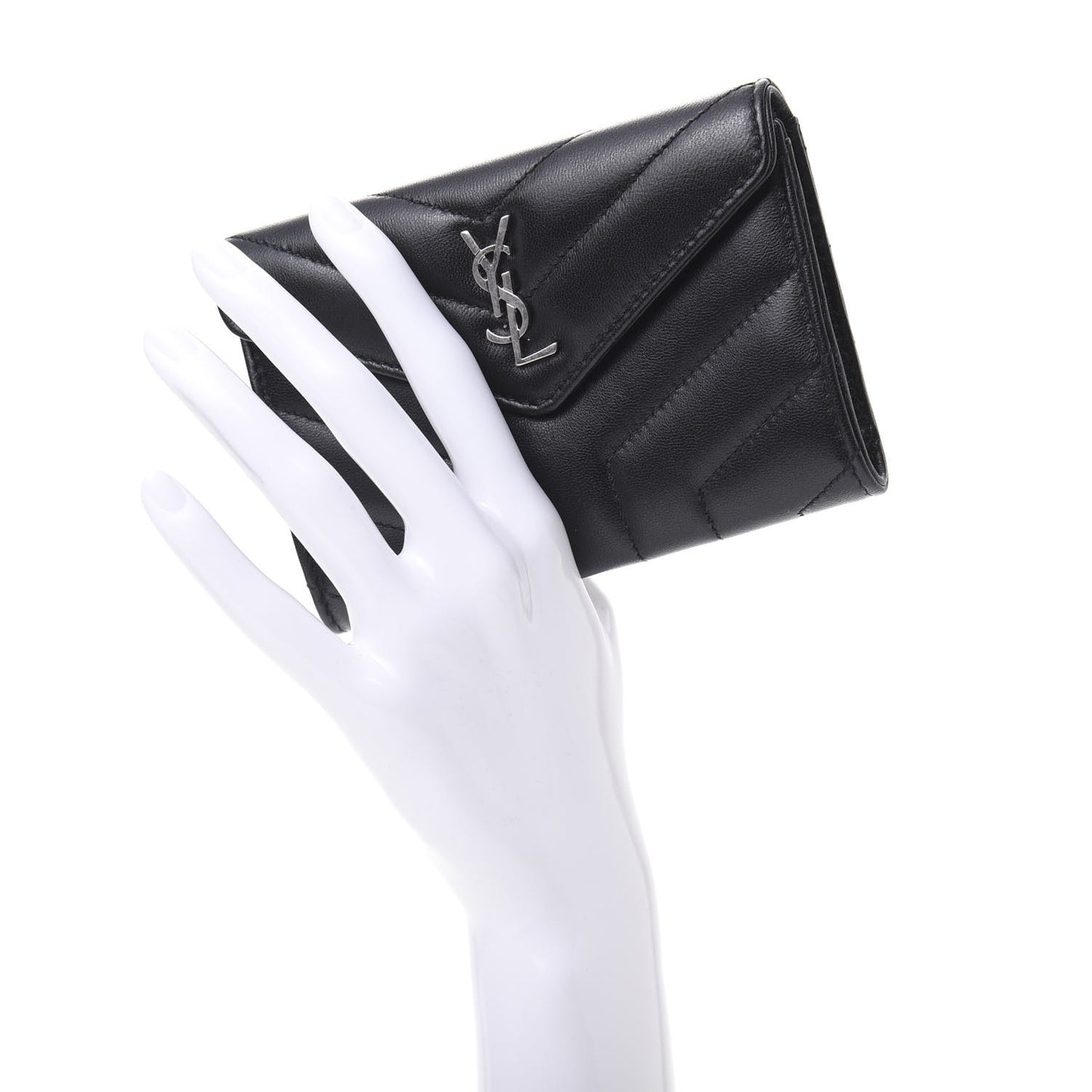 Lambskin Y Quilted Monogram Small Loulou Envelope Wallet Black