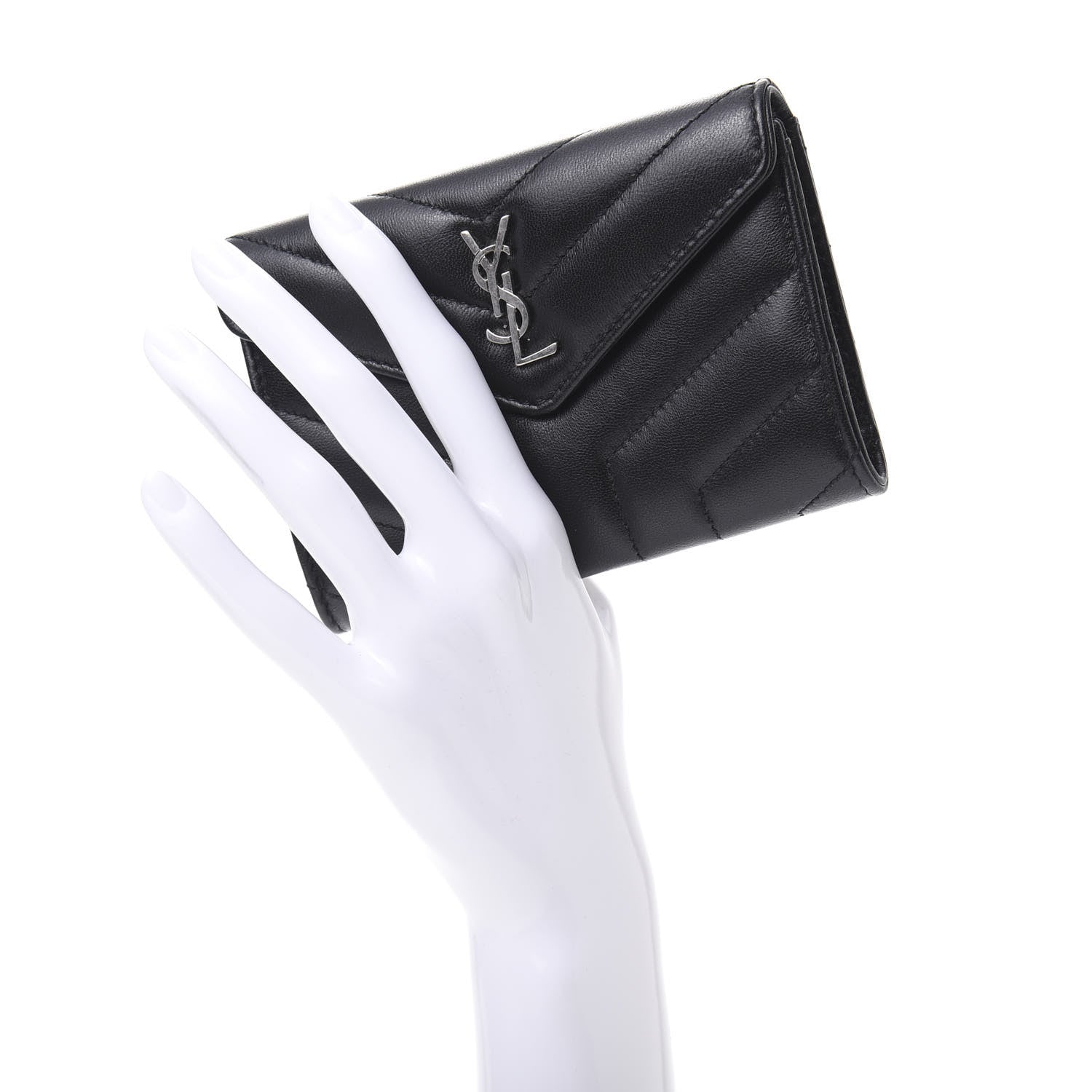 Saint Laurent Lambskin Y Quilted Monogram Small Loulou Envelope Wallet Black 2 of 8