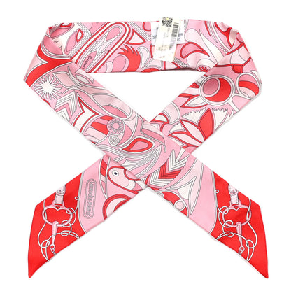 Hermes Silk Folklore Twilly Rose Rouge White 1 of 4