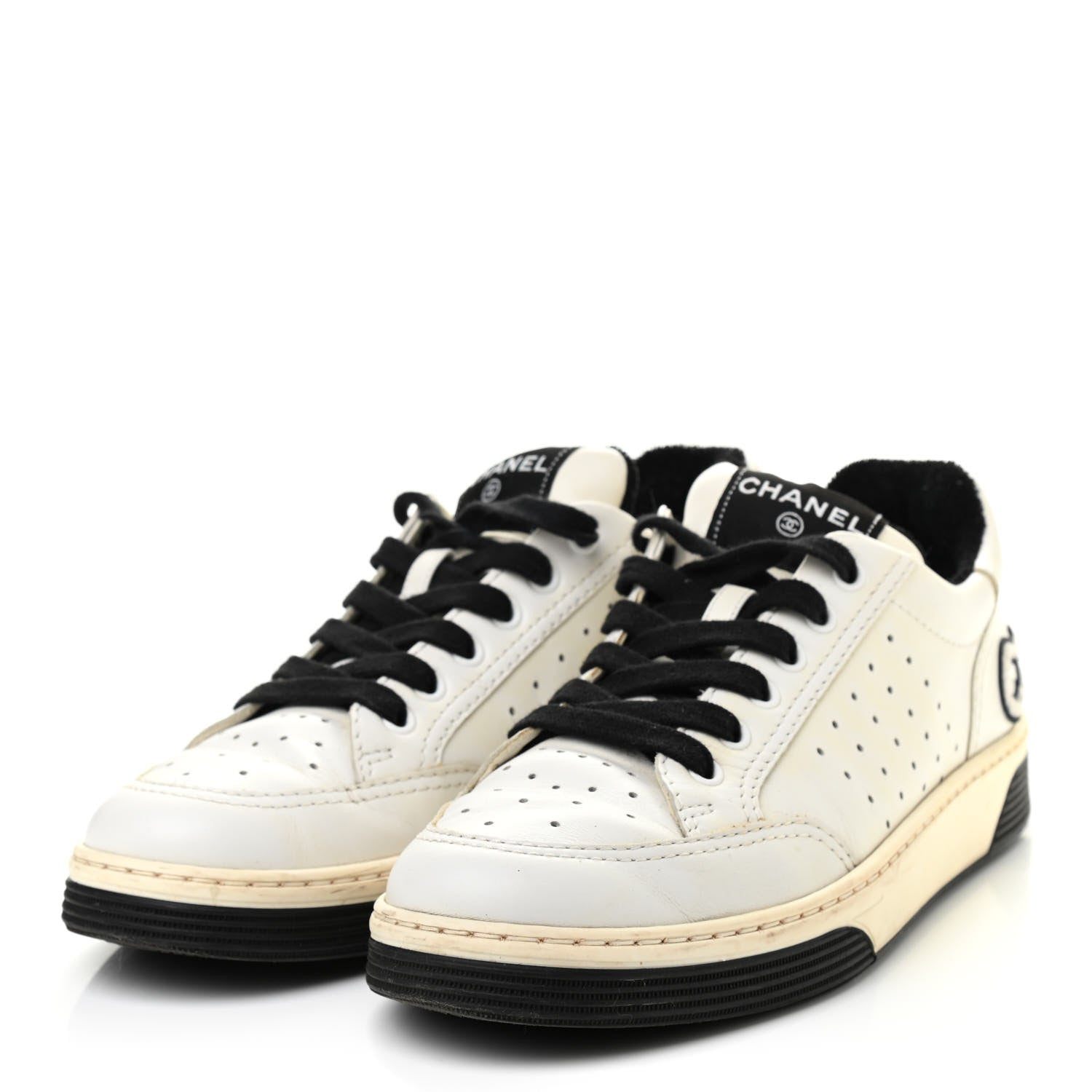 Chanel Calfskin Womens Logo Sneakers 39.5 White Black 3 of 8