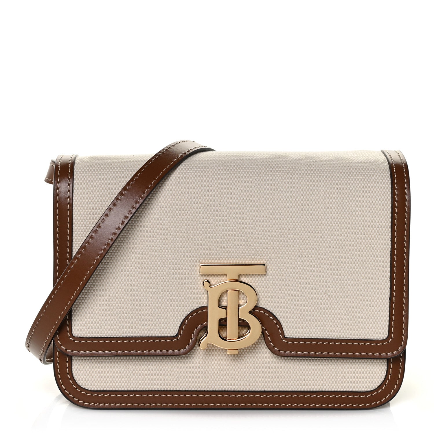 Burberry Canvas Calfskin Small TB Bag Natural 1 of 13