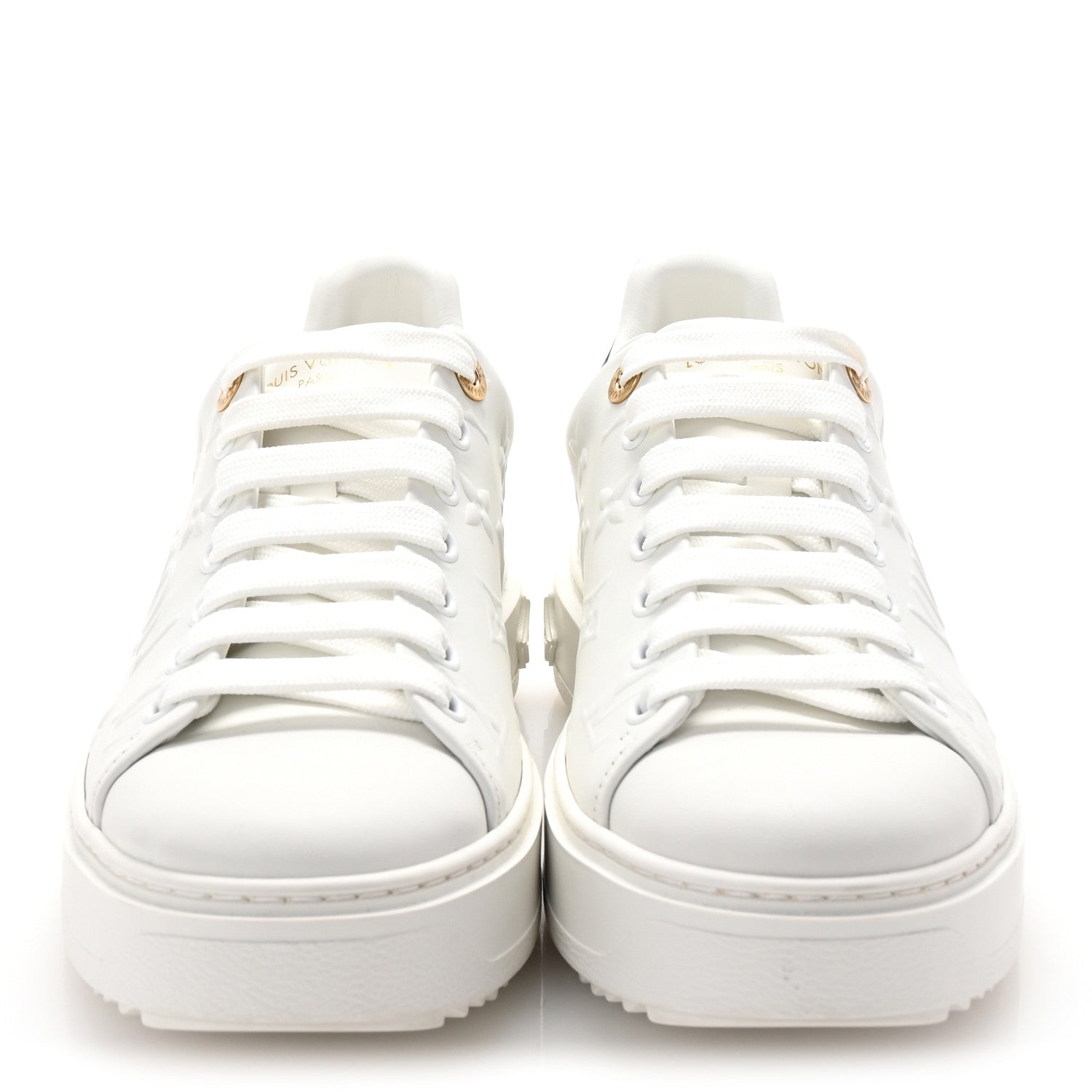 Louis Vuitton Lambskin Embossed Monogram Time Out Sneakers 38 White 3 of 9