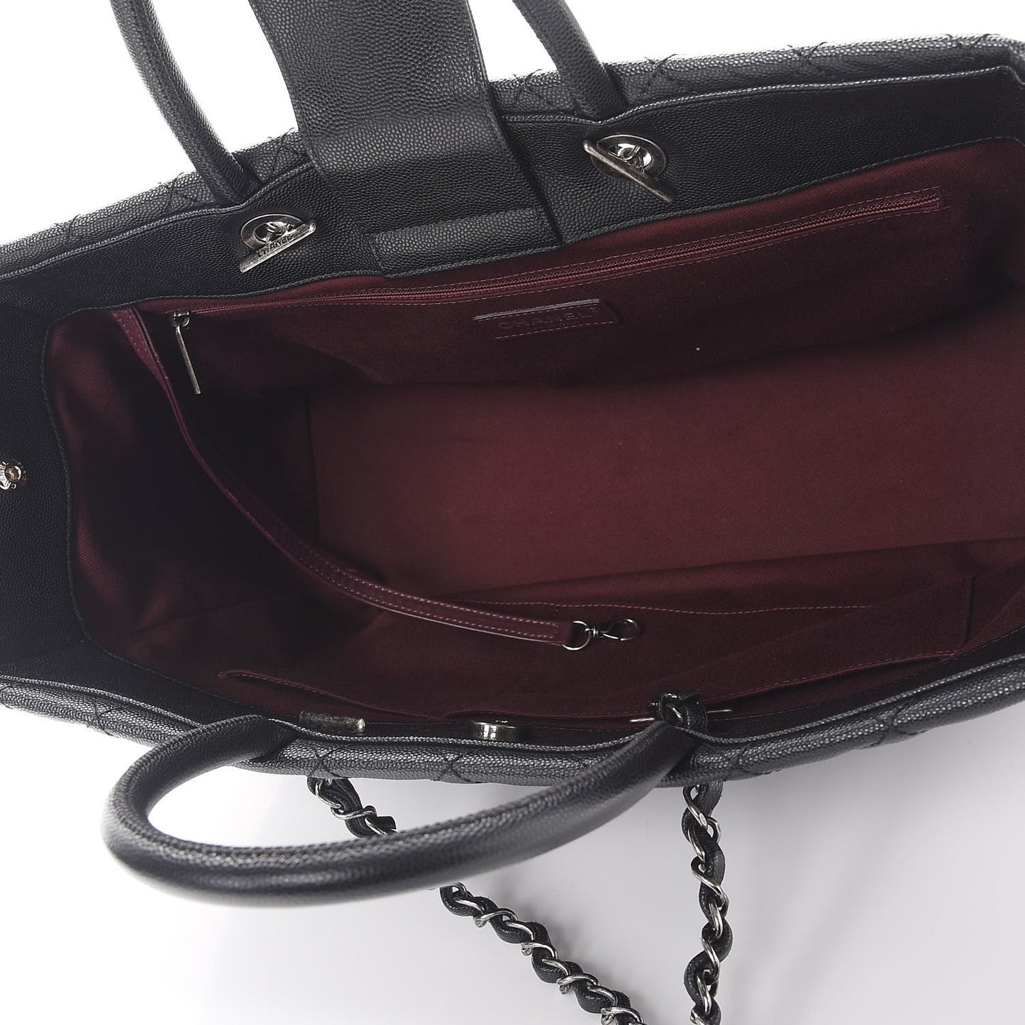 Caviar Quilted Large Coco Handle Shopping Tote Black