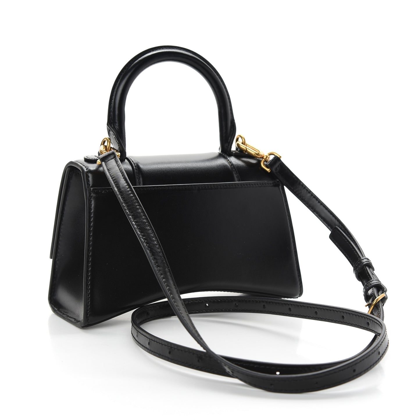 Shiny Box Calfskin Hourglass Top Handle Bag XS Black