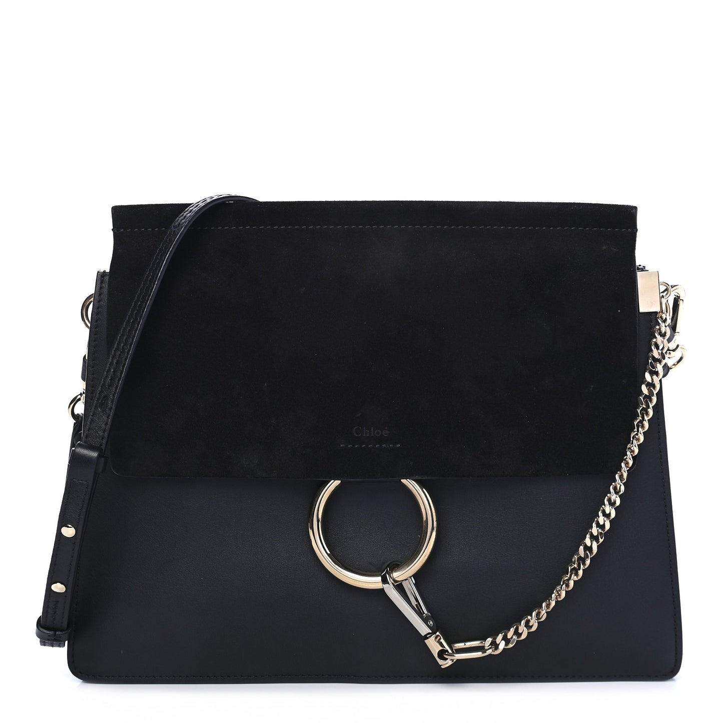 Suede Calfskin Medium Faye Shoulder Bag Black