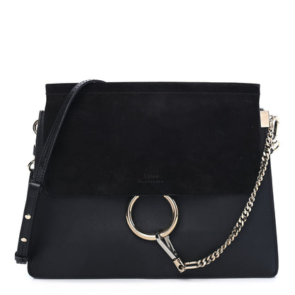 Chloe Suede Calfskin Medium Faye Shoulder Bag Black 1 of 9