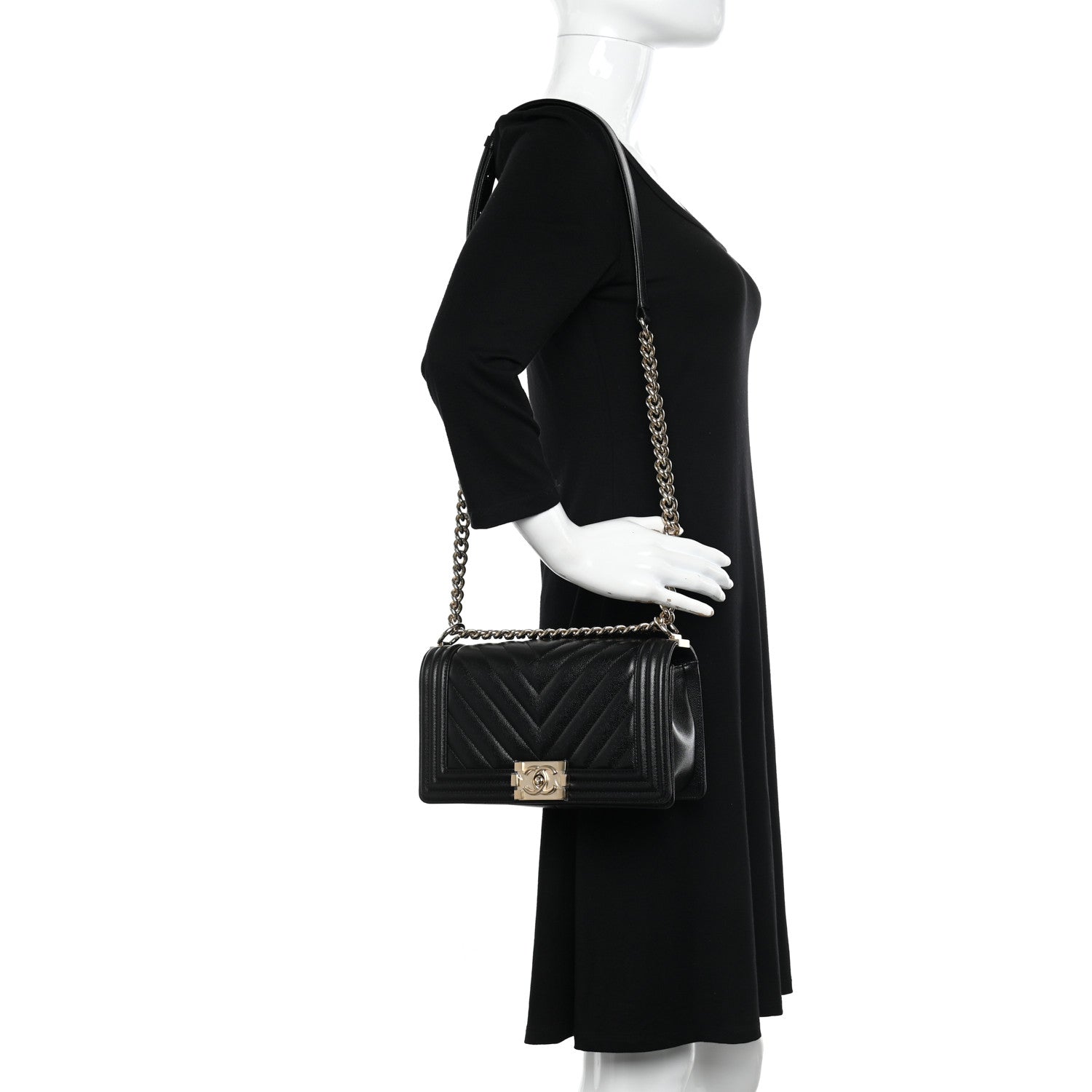 Chanel Caviar Chevron Quilted Medium Boy Flap Black 2 of 10