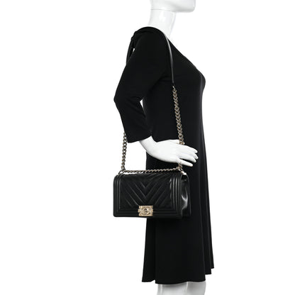 Chanel Caviar Chevron Quilted Medium Boy Flap Black 2 of 10
