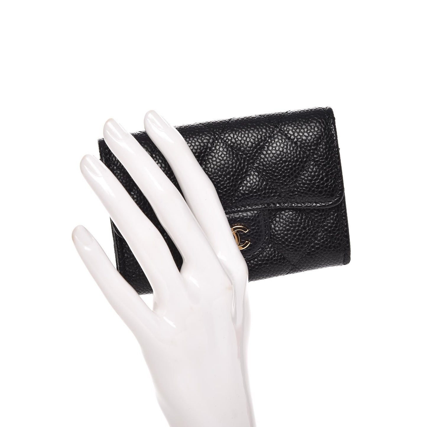 Caviar Quilted Flap Card Holder Black