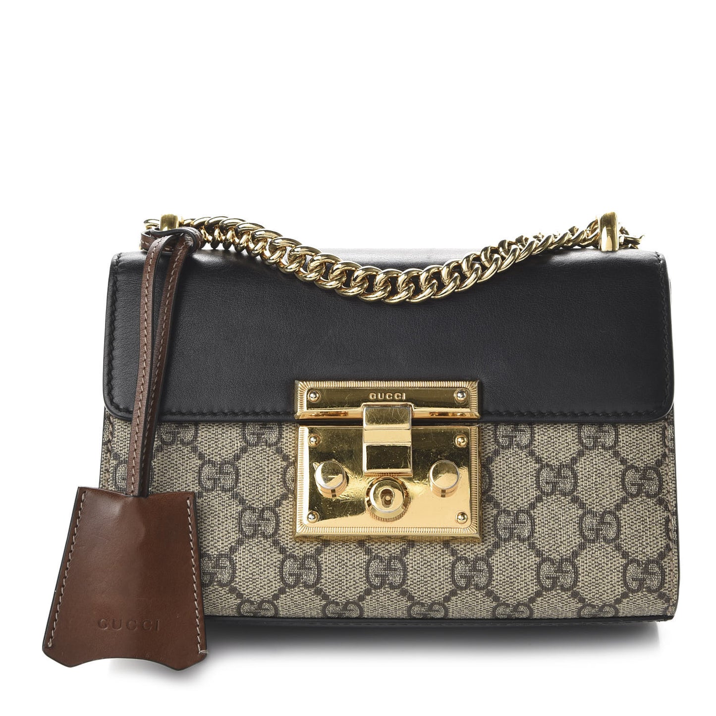 GG Supreme Monogram Calfskin Small Padlock Shoulder Bag Beige Black Cuir