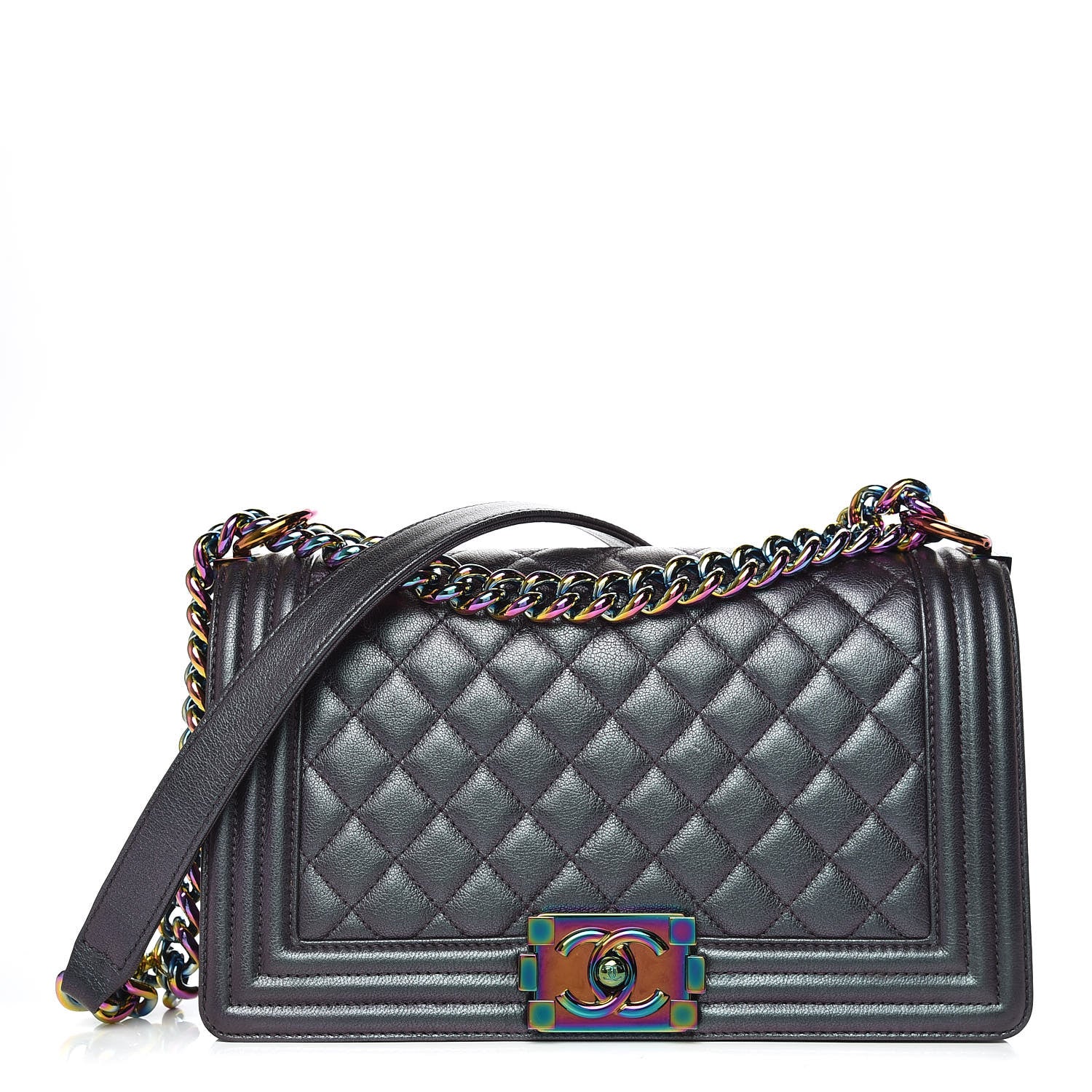 Chanel Iridescent Goatskin Quilted Medium Boy Flap Purple 1 of 9