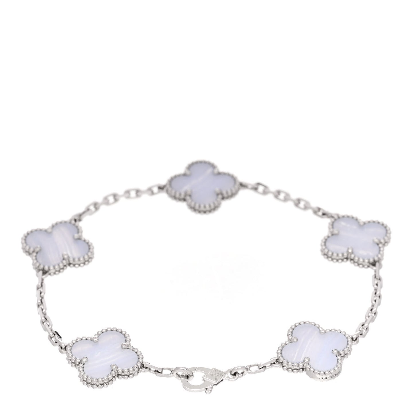 18K White Gold Chalcedony 5 Motifs Vintage Alhambra Bracelet