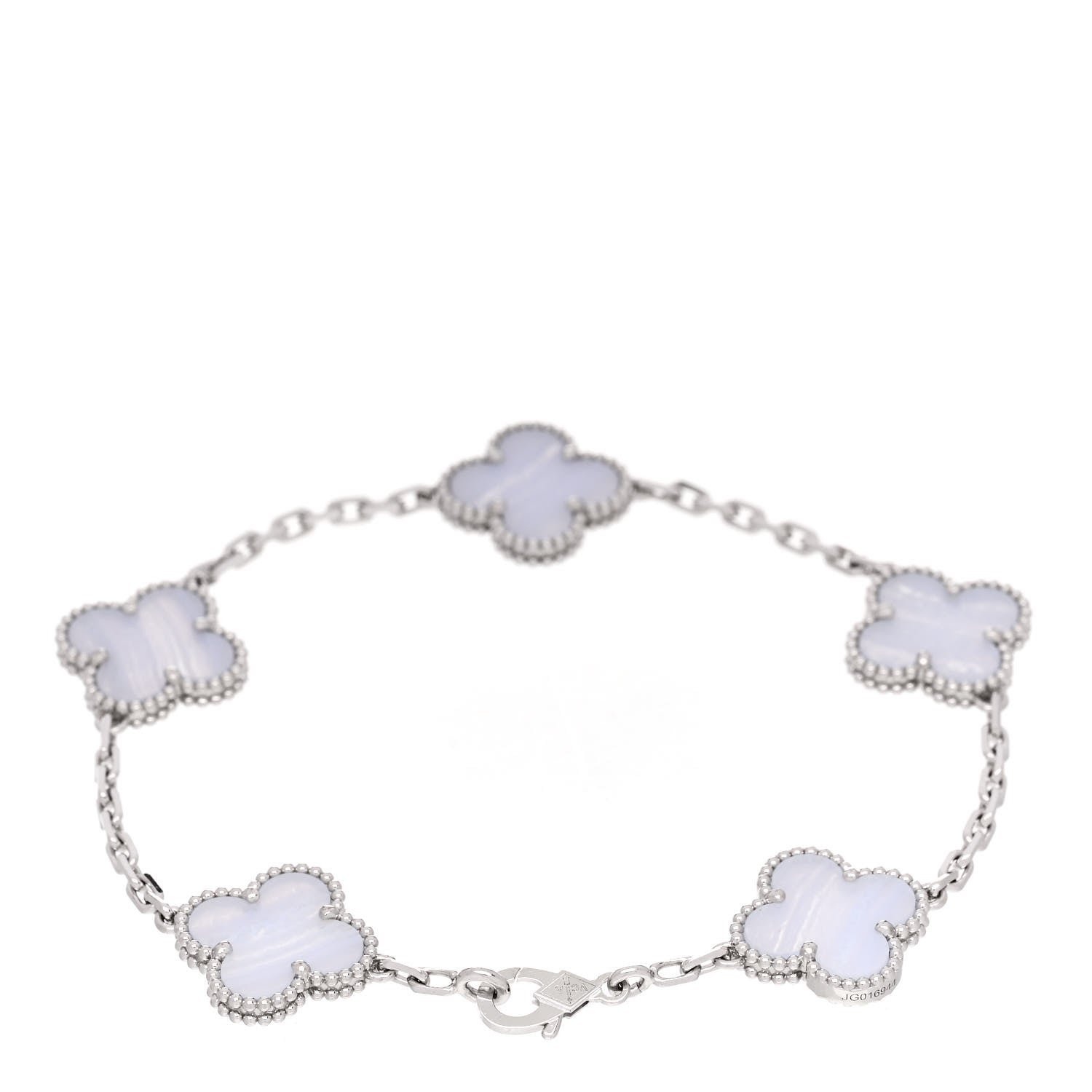 Van Cleef & Arpels 18K White Gold Chalcedony 5 Motifs Vintage Alhambra Bracelet 2 of 5