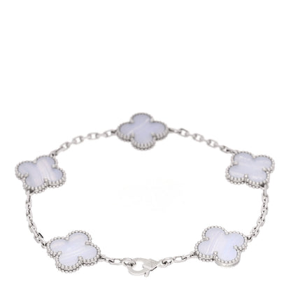 Van Cleef & Arpels 18K White Gold Chalcedony 5 Motifs Vintage Alhambra Bracelet 2 of 5