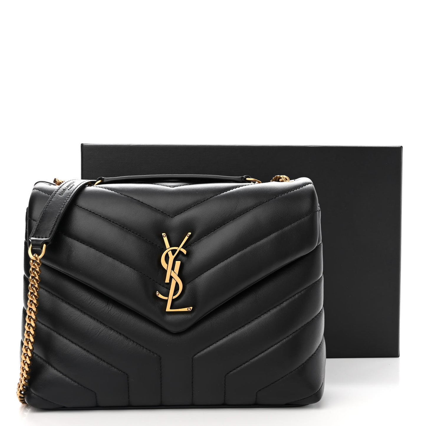 Calfskin Y Quilted Monogram Small Loulou Chain Satchel Black