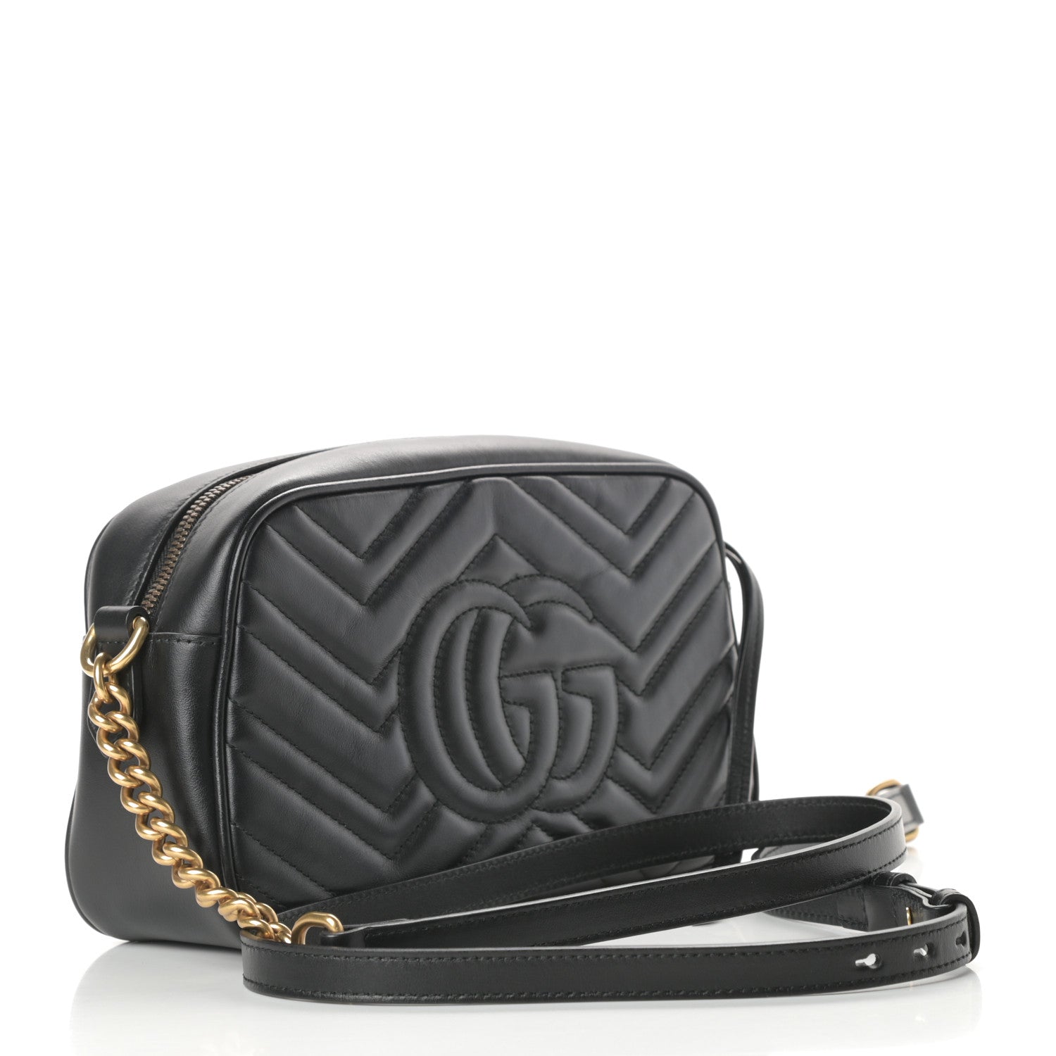 Gucci Calfskin Matelasse Small GG Marmont Chain Shoulder Bag Black 3 of 10