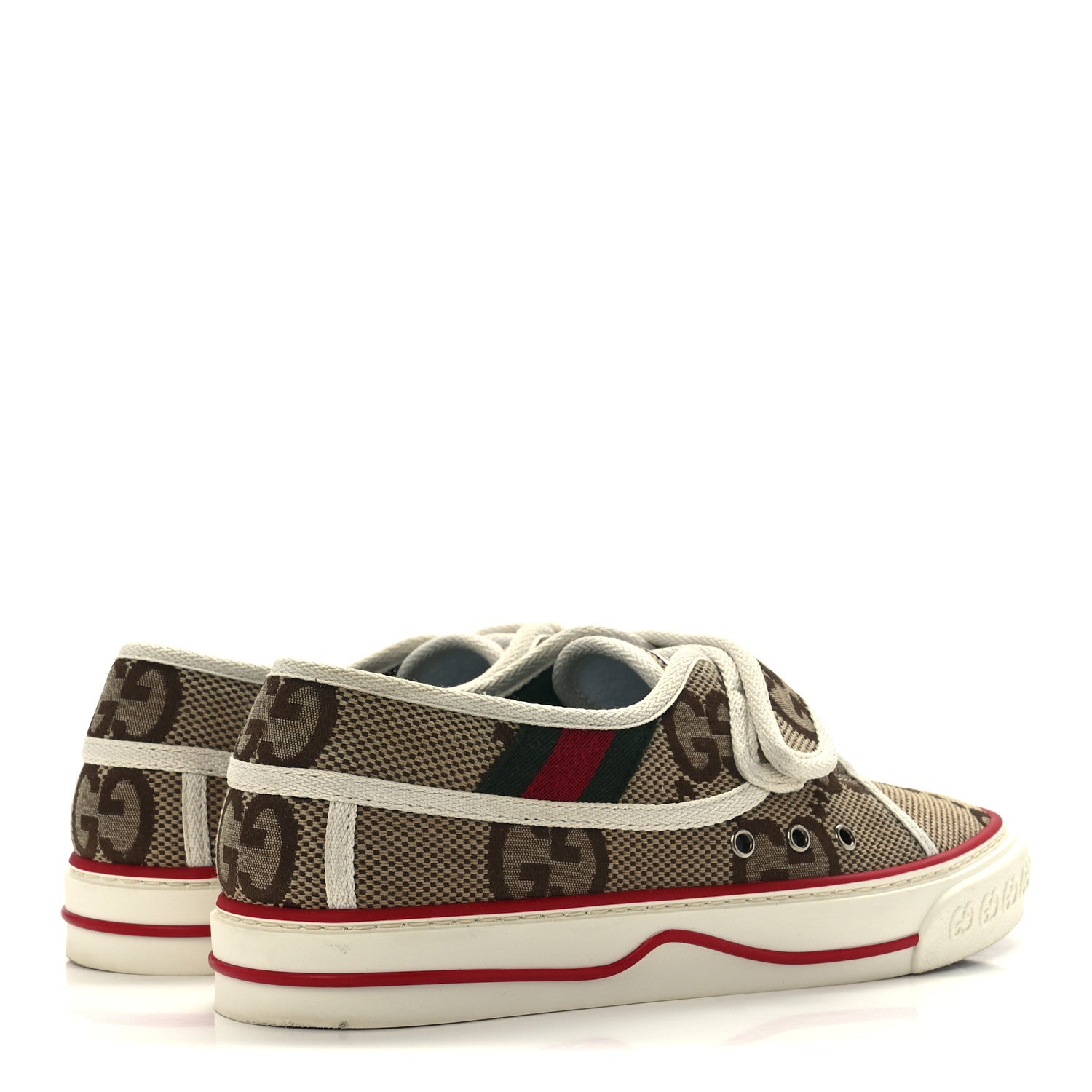 Gucci Monogram Jumbo GG Web Womens 1977 Tennis Velcro Strap Sneakers 36 Camel Ebony Mystic White 4 of 8