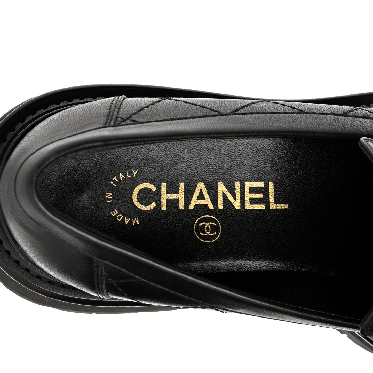 Calfskin Quilted CC Mocassin Loafers 38 Black
