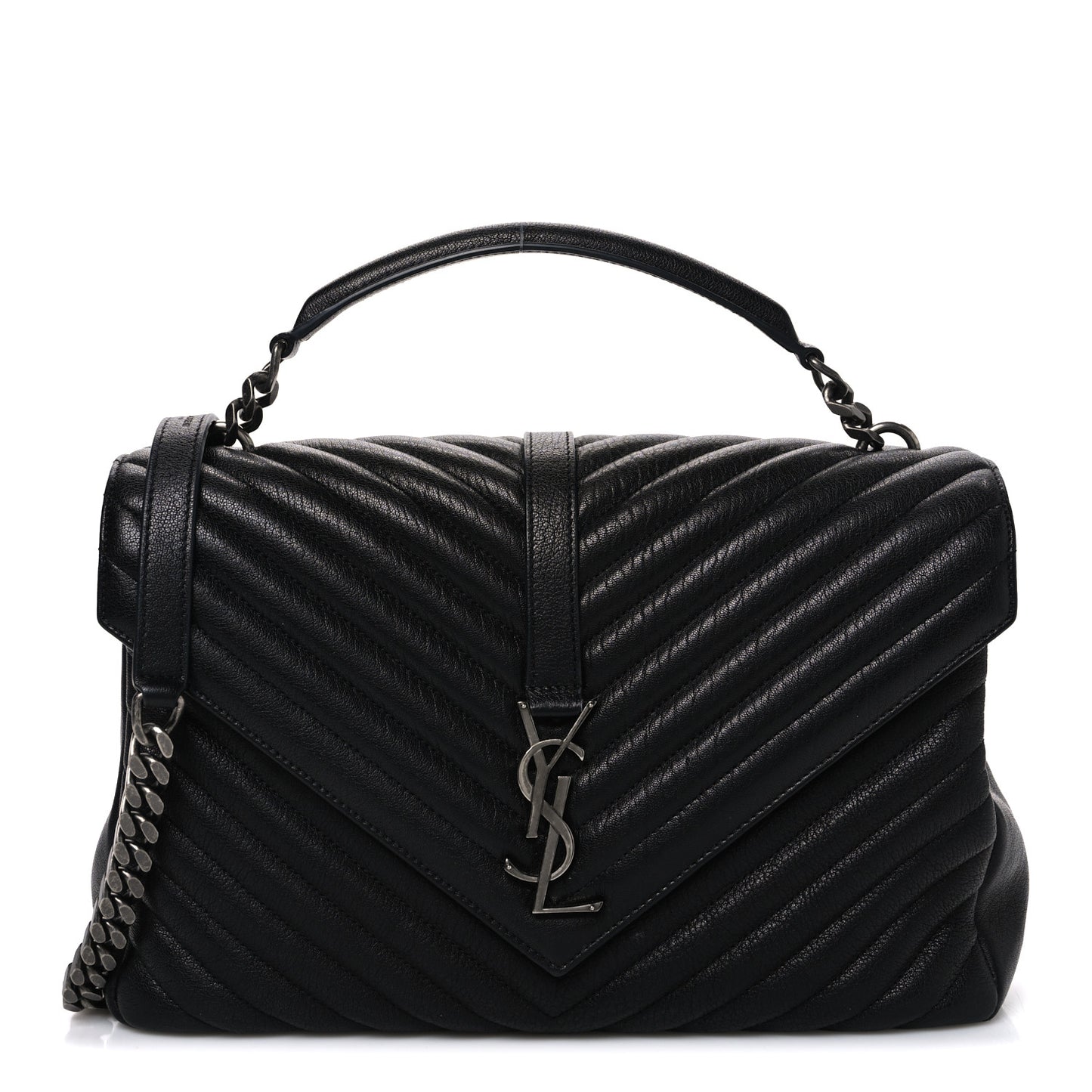 Sheepskin Matelasse Chevron Monogram Large College Satchel Black