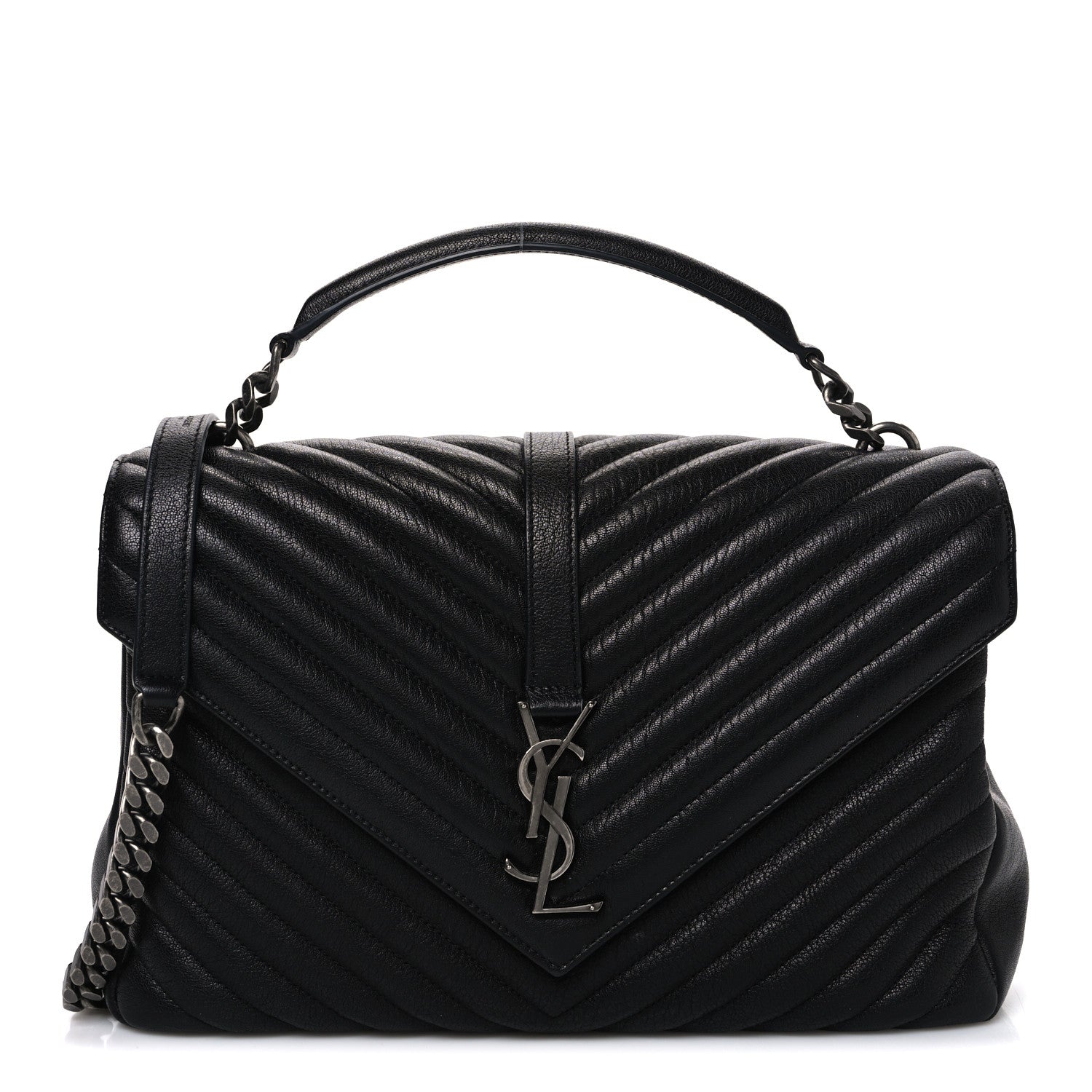 Saint Laurent Sheepskin Matelasse Chevron Monogram Large College Satchel Black 1 of 9