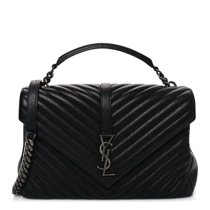 Saint Laurent Sheepskin Matelasse Chevron Monogram Large College Satchel Black 1 of 9