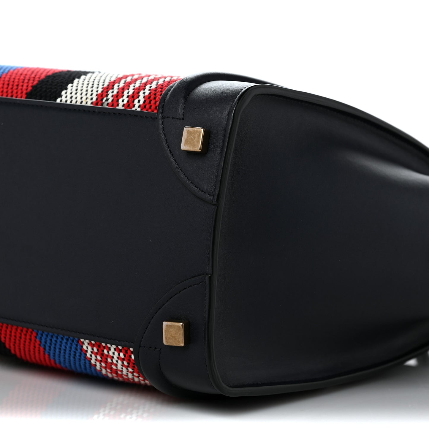 Smooth Calfskin Striped Canvas Micro Luggage Navy Blue