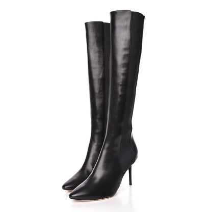 Jimmy Choo Calfskin Elastic Faith 85 Knee High Boots Heels 37 Black 3 of 6