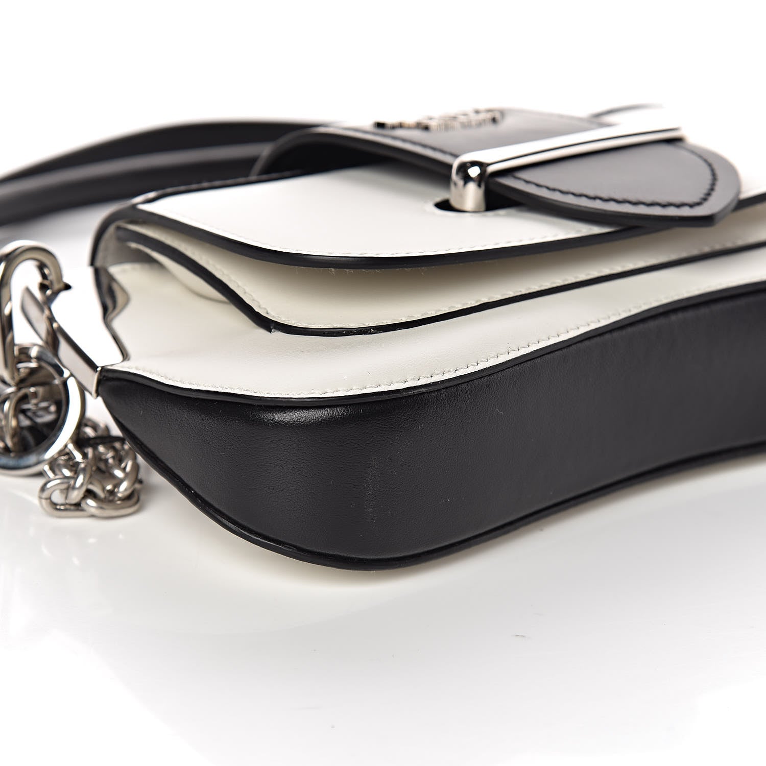 Prada City Calfskin Small Sidonie Shoulder Bag White Black 7 of 8
