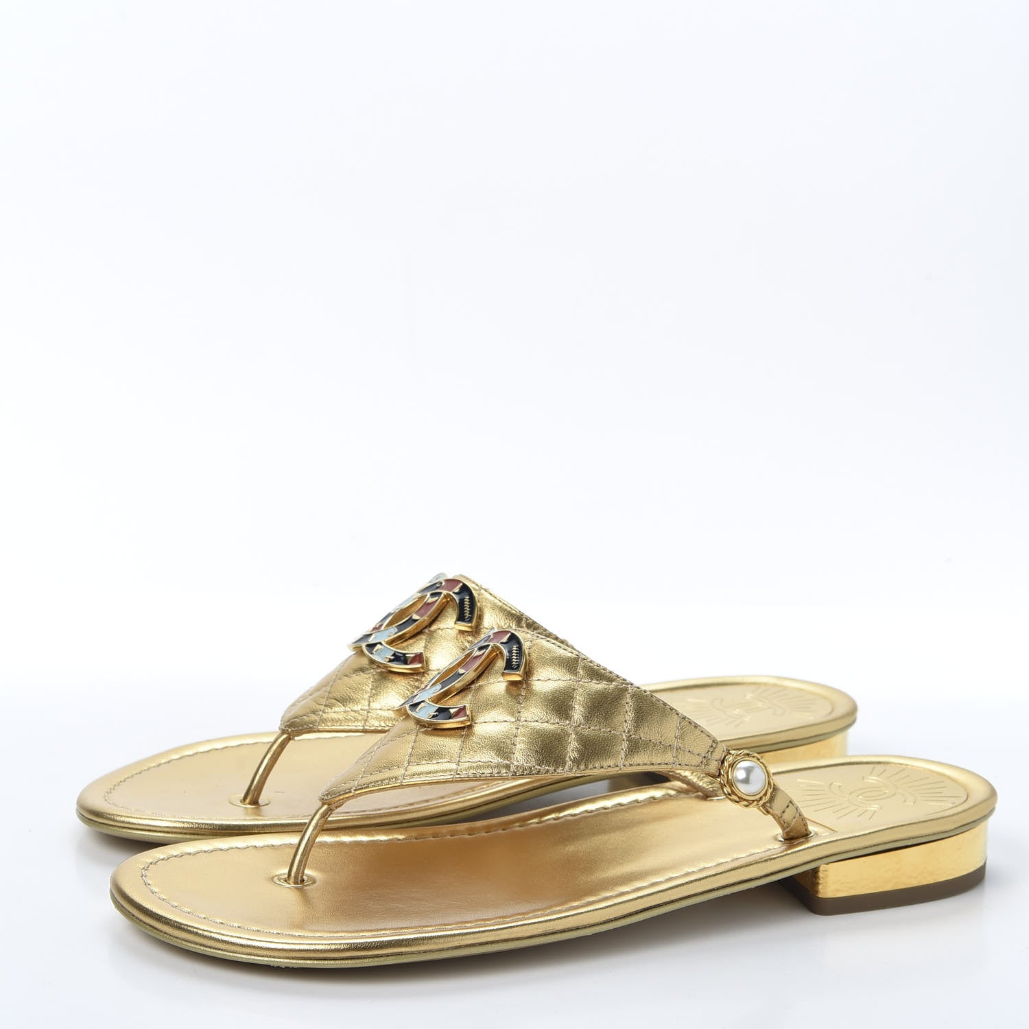 Chanel Metallic Lambskin Enamel CC Thong Sandals 39.5 Gold 3 of 11