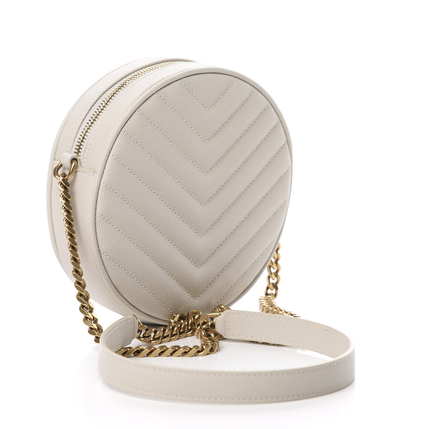 Grain De Poudre Matelasse Chevron Quilted Round Vinyle Camera Bag Crema Soft