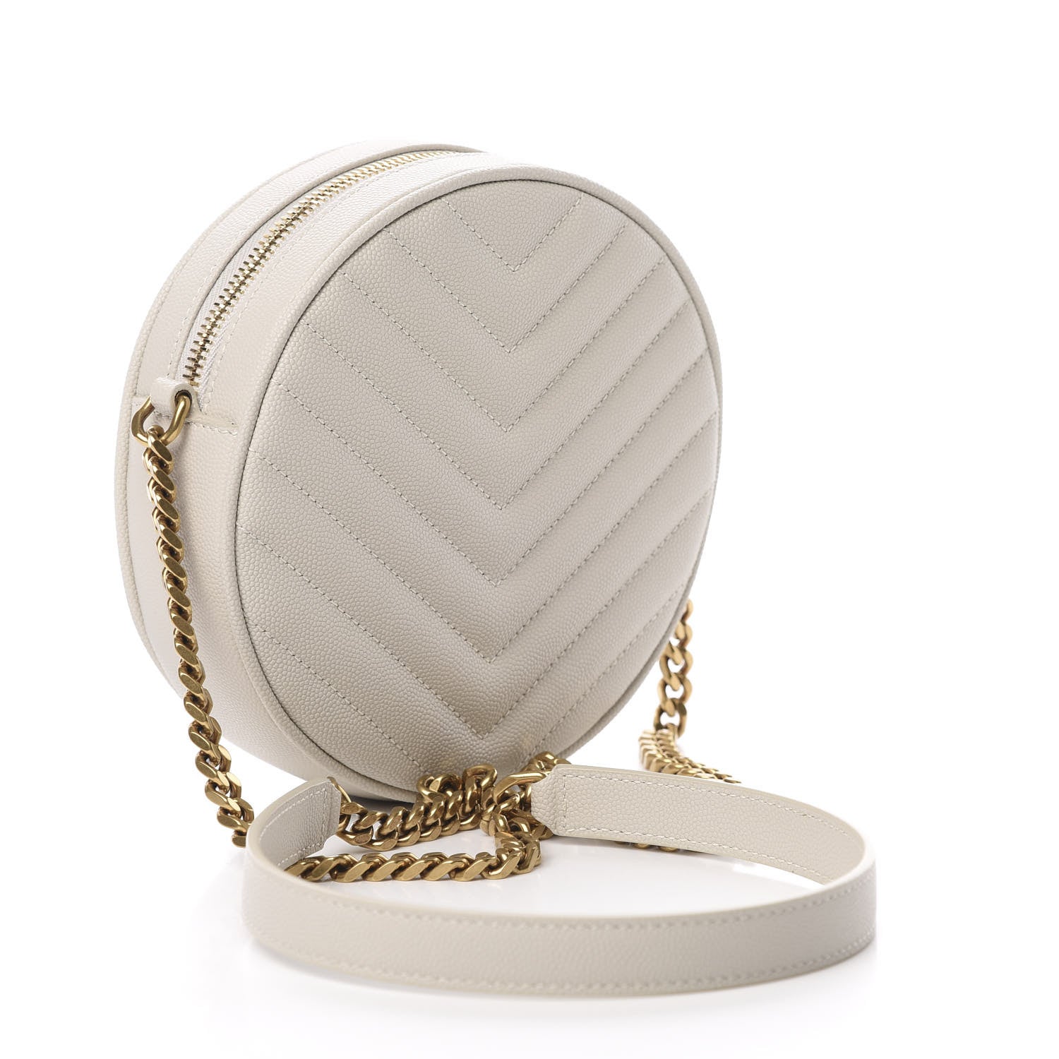 Saint Laurent Grain De Poudre Matelasse Chevron Quilted Round Vinyle Camera Bag Crema Soft 3 of 10