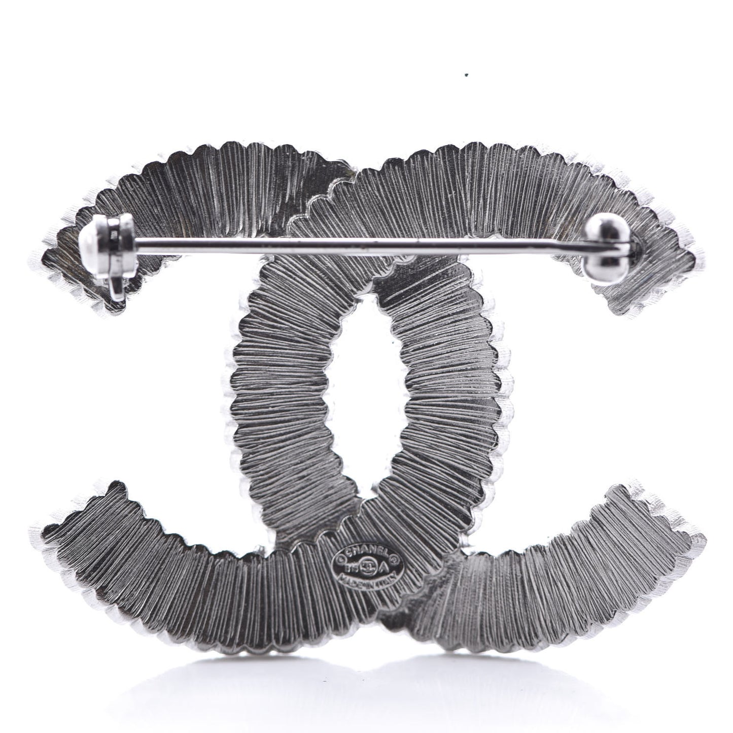 Crystal Glass CC Brooch Silver