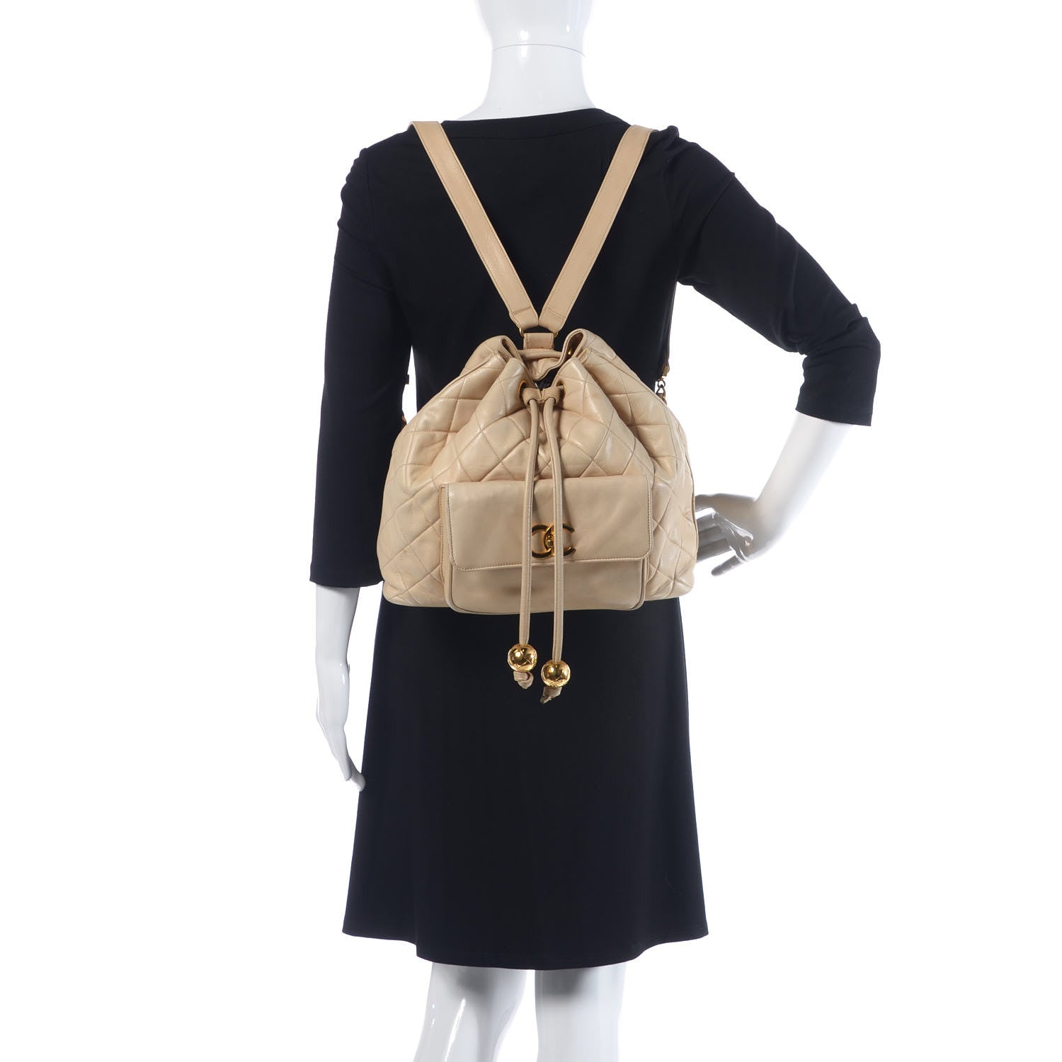 Chanel Lambskin Quilted Drawstring Backpack Beige 2 of 20